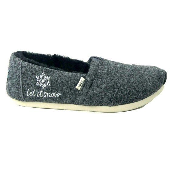 Toms Womens Size 5 Alpargata Gray 2 Tone Felt Let it Snow Embroidery Fuzzy Shoe - Picture 1 of 8